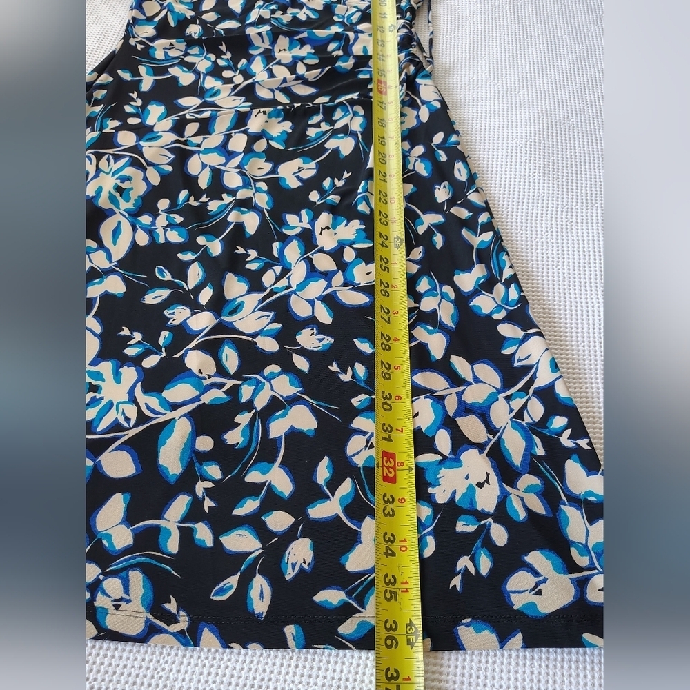 Evan  Picone Floral Faux Wrap Dress - Blue and Black Size 4P - Picture 7 of 11